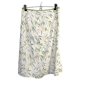 Cato Skirt Womens 16W Cream Green Brown Leaf A Line Linen Blend Lined Botanical